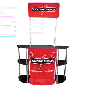 Balcão Texwave com Prateleiras Laterais Tampo, Base e Prateleira em MDF, Estrutura em Alumínio, Tecido Helanca sublimado  4x0   