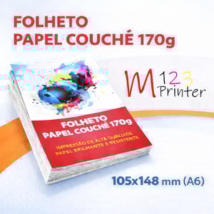 Folheto 105 x 148 mm (A6) Couchê 170g 105 x 148 mm (A6) 4x0  Refile 