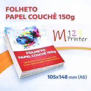Folheto 105 x 148 mm (A6) Couchê 150g 105 x 148 mm (A6) 4x0  Refile 