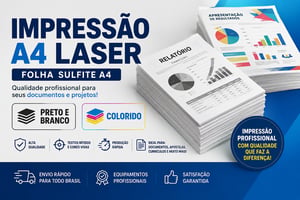 Impressão Sulfite Folha A4 Sulfite 75g 210x297 mm 4x0 4x4   Impressão a Laser