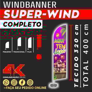 WindBanner - Super-Wind Tecido+haste+base Tecido de 3,20x70  Tecido dupla face Pronto para usar 