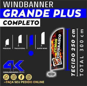 WindBanner Grande PLUS Tecido+haste+base Tecido de 2,50x70  Tecido dupla face Pronto para usar 