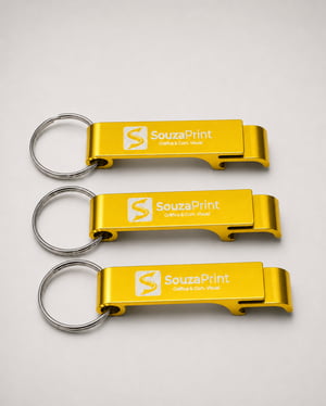 Chaveiro Abridor Personalizado Amarelo Alumínio À Laser Pintura Eletrostática