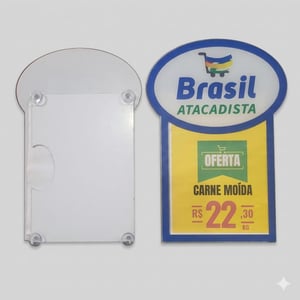 Diplay para freezer e vidraças Acrilico 2mm e Ps 2mm 14,8 x 21 cm (encaixe do papel) 4x0 Impressão UV Com ventosas 
