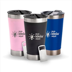 Copo Inox com  Abridor Personalizado INOX Altura :  16,9 cm  Largura :  9,2 cm 1 Gravação a laser pintura eletrostática.  