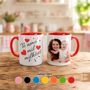 Caneca Colorida Personalizada Cerâmica  Alça e Int. Cor Sublimação 9,5 x 21cm 