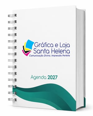 Agenda Empresarial Personalizada 2027 - 1 dia por pag Papel Sulfite 75g A5 - 14,5 x 21,0 cm Colorida Brilho ou Fosco Capa dura e Expiral de Wire-o 