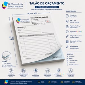 Talão A5 14,8 x 21 cm - Colorido - 2 Via -50x2 folhas - Autocopiativo Autocopiativo A5 tamanho 14,8 x 21 cm 4x0  2 Vias 50x2  - Cola na Borda Menor + Corte Reto 100 Folhas no total