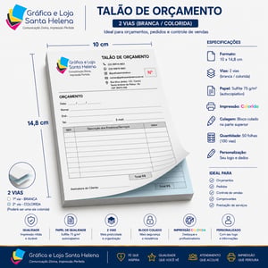Talão A6 10 x 14,8 cm - Colorido - 2 Via -50x2 folhas - Autocopiativo Autocopiativo A6 tamanho 10 x 14,8 cm 4x0  2 Vias 50x2  - Cola na Borda Menor + Corte Reto 100 Folhas no total