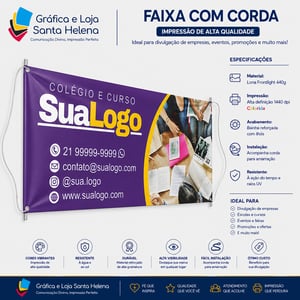 Faixa Padrão - Bastão de Maderia + Cordas Lona 280g Metro Quadrado 4x0  Bastão Madeira + Corda 