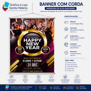 Banner Padrão - Bastão de Maderia + Cordas Lona 280g Metro Quadrado 4x0  Bastão Madeira + Corda 