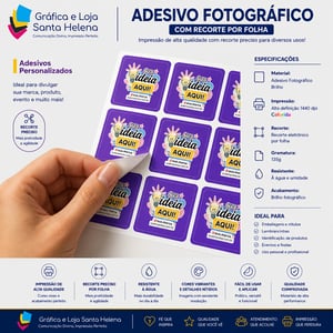 Adesivo Fotográfico Glossy Brilho - Folha A4 130g - QUADRADO Fotográfico Glossy A4 - 21x 29,7 cm Personalizado 4x0 Brilho Recorte Quadrado 