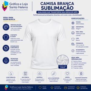 Camiseta Branca para Sublimalçao - Personalizada Poliester Estampa Colorida 4x0 Sublimação Gola canelada e Custura reforçada Faça Sua encomenda