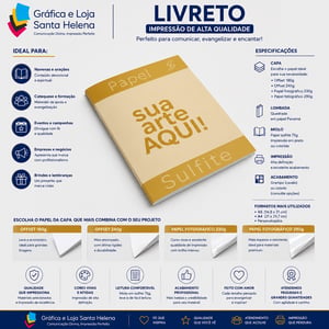 Livreto impressão A5 14 x 20 cm - Personalizado Papel Sulfite 75g Tamanho 14 x 20 cm 4x4  Corte Reto + Grampo 8 por folha