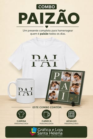 Kit dia dos Pais - Combo Paizão 01 Camisa, 01 Caneca, 01 Azulejo     