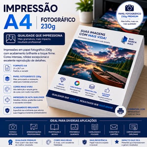 Impressão A4 - Fotográfico 230g Papel Glossy 230g A4 tamanho 21x29,7 cm 4x0   