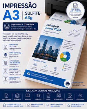 Impressão A3 - Sulfite 63g Papel Sulfite 63g A3 tamanho 21x29,7 cm 4x0   