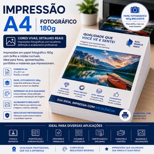 Impressão A4 - Fotográfico 180g Papel Glossy 180g A4 tamanho 21x29,7 cm 4x0   