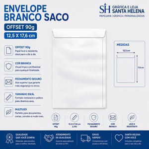 Envelope Branco Saco Offset 90g - 12,5 X 17,6cm - Personalizado Offset 90g 12,5 X 17,6cm    