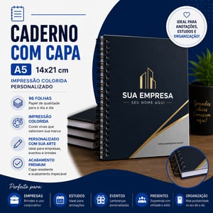 Caderno c/ Capa A5 14x21 cm - Impressão Colorida - Personalizado - 96fls  A5 tamanho 14x21 cm   Corte Reto 100 Folhas no total