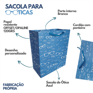 25 sacolas de papel para óticas 18,5x22x9cm
