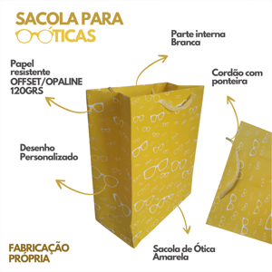 25 sacolas de papel para óticas 18,5x22x9cm