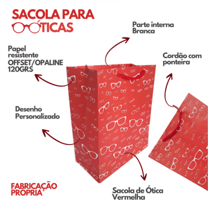 25 sacolas de papel para óticas 18,5x22x9cm