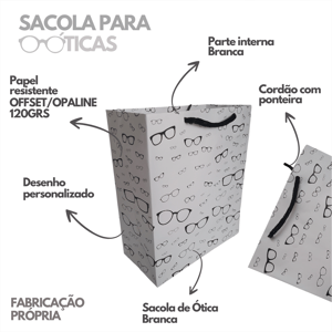 25 sacolas de papel para óticas 18,5x22x9cm