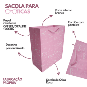 25 sacolas de papel para óticas 18,5x22x9cm