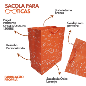 25 sacolas de papel para óticas 18,5x22x9cm