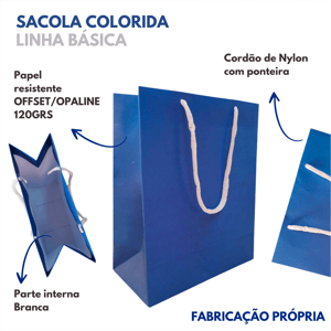 25 Sacola Papel Colorida Básica 18,5x22x9cm