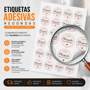 Etiqueta Adesiva redonda Vinil Branco 1 grade de 100x100 4x0 Brilho Com Recorte 