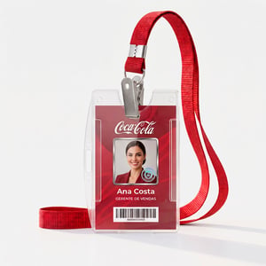 Crachá de Identificação PVC 54x86mm 4x4 Blindado Cordão e caixa 
