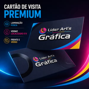 Cartão de Visita — Laminação Fosca + Verniz Localizado F/V Couchê 300g 9x5cm 4x4 Laminação Fosca e Verniz Localizado F/V 4 Cantos Arredondados 