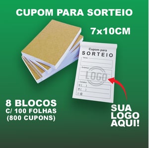 Kit c/ 8 Blocos de Cupom para Sorteio com sua logo para Urna c/ 100 Folhas cada