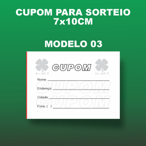 Kit c/ 8 Blocos de Cupom para Sorteio para Urna c/ 100 Folhas cada - Sem personalização
