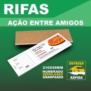 Bloco Talão de Rifa, Tickets ou Sorteio Personalizado com Canhoto Destacável Sulfit 75g 20x5cm 4x0   Grampeado de100em 100 folhas
