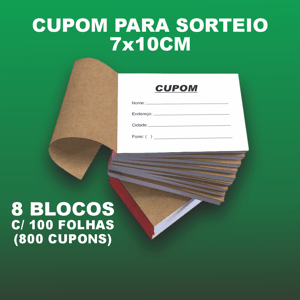 Kit c/ 8 Blocos de Cupom para Sorteio para Urna c/ 100 Folhas cada - Sem personalização Sulfit 75g 7x10cm 4x0   