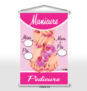Banner Manicure e Pedicure (arte pronta, não pode alterar) Lona 440g  4x0 Brilho Madeira e cordinha 