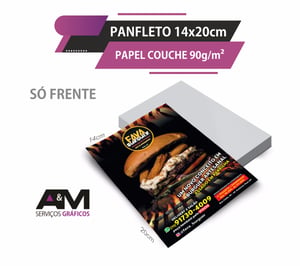 Panfleto 14x20cm - 90g/m² - Só frente Papel Couchê 90g 14x20cm    