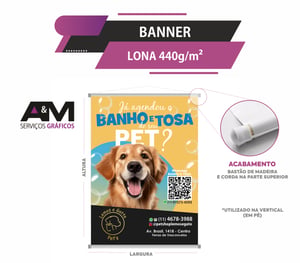 Banner Lona 440g  só frente  bastão e cordão 