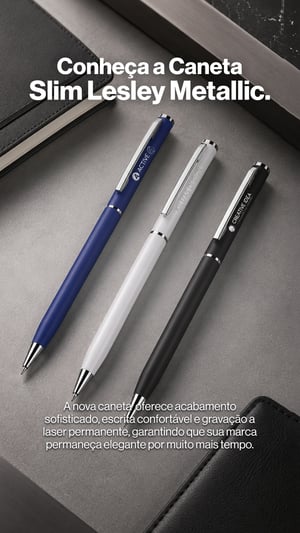 Caneta Lesley Metallic Slim Personalizada a Laser – 10 Unidades Metal 10 unidades Gravação 1x0 Cor metálica azul Gravação a laser Modelo Lesley Metallic Slim; área máxima da arte: 40 × 4 mm