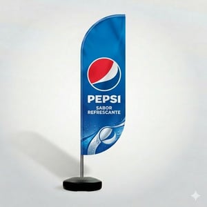 Wind Banner M Estrutura Alumínio 65 x 235cm 4x4 Wind Banner Personalizado modelo M 2.35m x 0.65m, estrutura de alumínio, base redonda preta e impressão dupla face em Ultra-HD. Ideal para eventos e campanhas promocionais. Estrutura Alumínio 