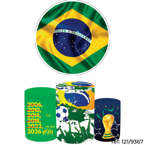 Copa do Mundo (Brasil) - Kit Festa (Painel 150cm + Trio de Cilindros)