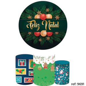 Natal - Kit Festa (Painel 150cm + Trio de Cilindros)