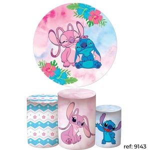 Stitch & Angel - Kit Festa (Painel 150cm + Trio de Cilindros)