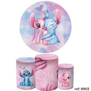 Stitch & Angel - Kit Festa (Painel 150cm + Trio de Cilindros)