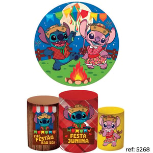 Stitch & Angel - Kit Festa (Painel 150cm + Trio de Cilindros)