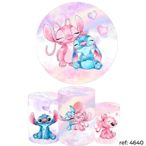 Stitch & Angel - Kit Festa (Painel 150cm + Trio de Cilindros)
