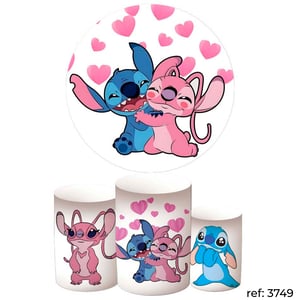 Stitch & Angel - Kit Festa (Painel 150cm + Trio de Cilindros)